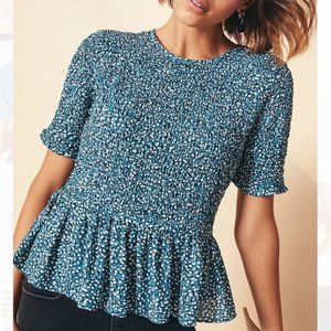 Ann taylor Fiesta Dot Smocked Peplum Top (Size Small)
